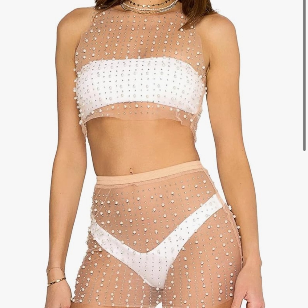 Pearl Mesh Rhinestone Cover Up